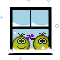 Смайлики у снежного окна