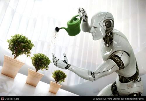 Робот поливает растения